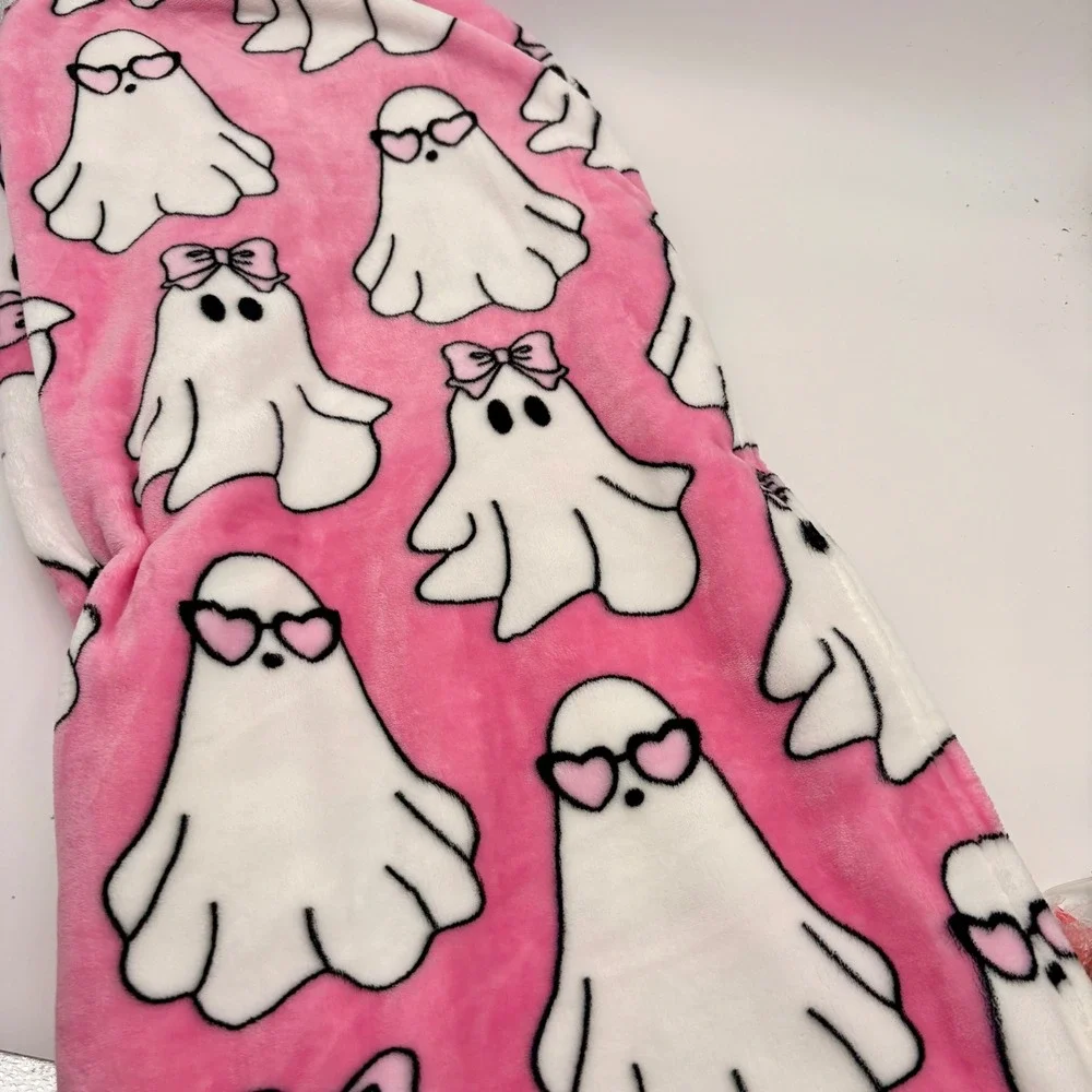 Betsey Johnson Pink Ghost Heart Sunglasses Bows Ultra Soft Plush Throw 50x70 NEW